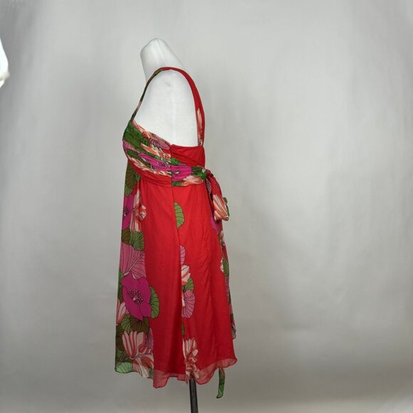 Tibi Orange Pink Chiffon Dress 6 Sleeveless Silk Floral Hibiscus Tropical Tiki - Picture 4 of 9